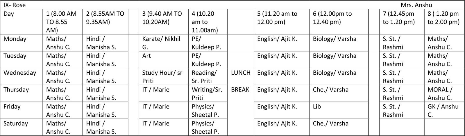 Time Table 2024-25